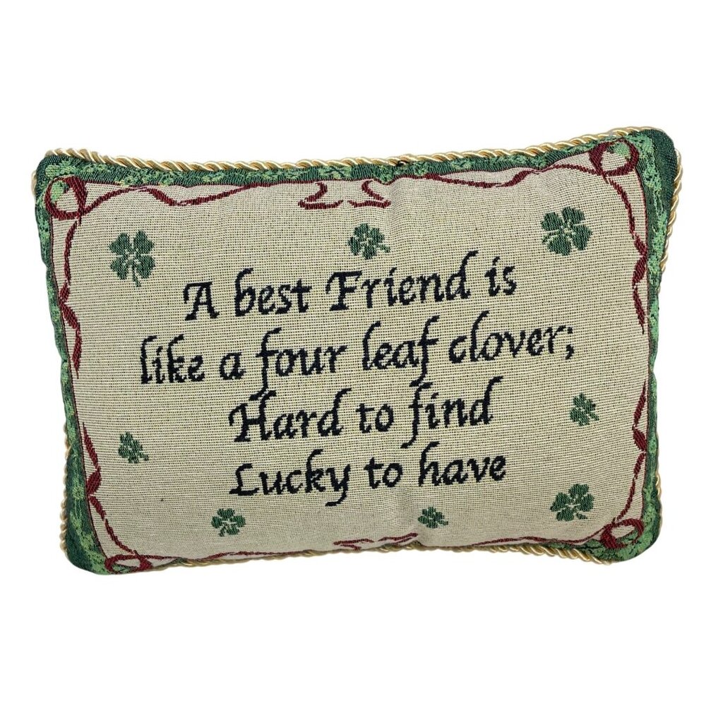 Decorative Throw Pillow With Irish Four-Leaf Clover Quote & Gold Trim - "A Best